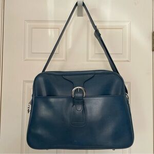 Vintage 1950s Montgomery Ward Stratolite Blue Travel Bag‎ 15x11x5” faux leather